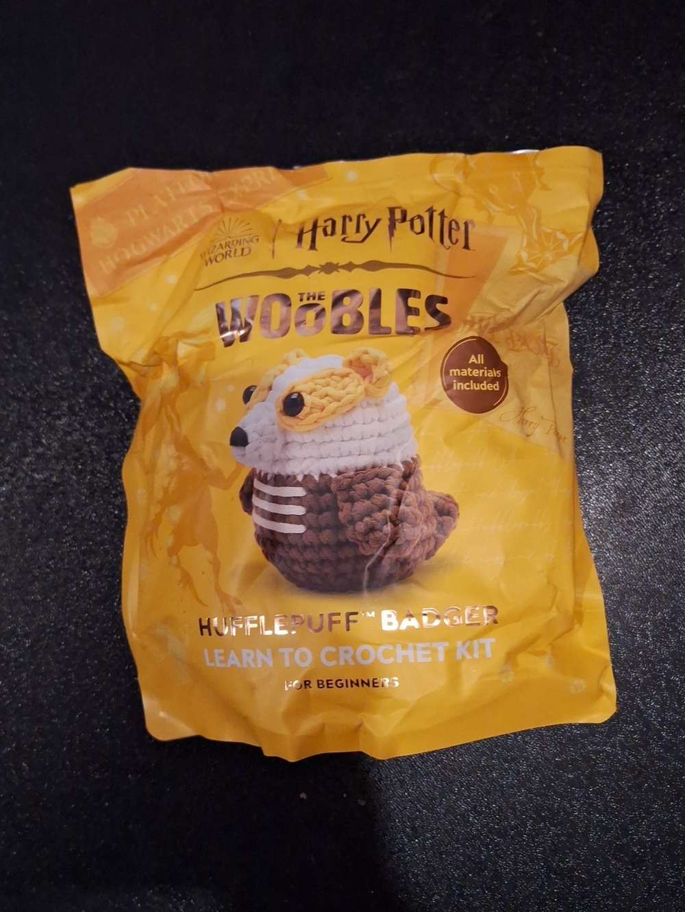 Harry Potter Woobles Hufflepuff Badger Crochet Kit - Yellow, Brown
